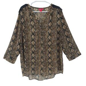 Mix & Co. Women's Snakeskin Print Button Down Polyester Blouse, Size 3X